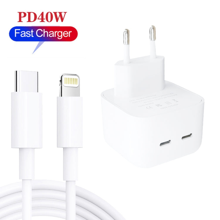 SDC-40W Dual PD USB-C / Type-C Ports Charger with 1.5m Type-C to 8 Pin Data Cable, EU Plug - Apple Accessories by buy2fix | Online Shopping UK | buy2fix