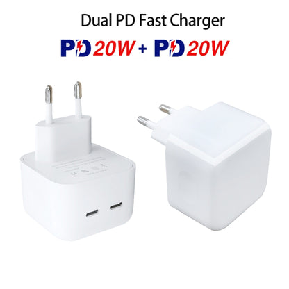 SDC-40W Dual PD USB-C / Type-C Ports Charger with 1.5m Type-C to 8 Pin Data Cable, EU Plug - Apple Accessories by buy2fix | Online Shopping UK | buy2fix