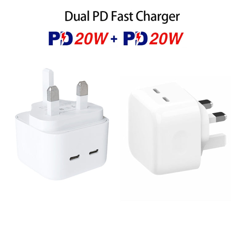 SDC-40W Dual PD USB-C / Type-C Ports Charger with 1m Type-C to Type-C Data Cable, UK Plug - Mobile Accessories by buy2fix | Online Shopping UK | buy2fix