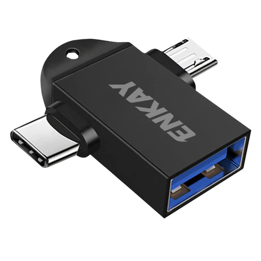 ENKAY ENK-AT112 2 in 1 Type-C + Micro USB to USB 3.0 Aluminium Alloy OTG Adapter(Black) -  by ENKAY | Online Shopping UK | buy2fix
