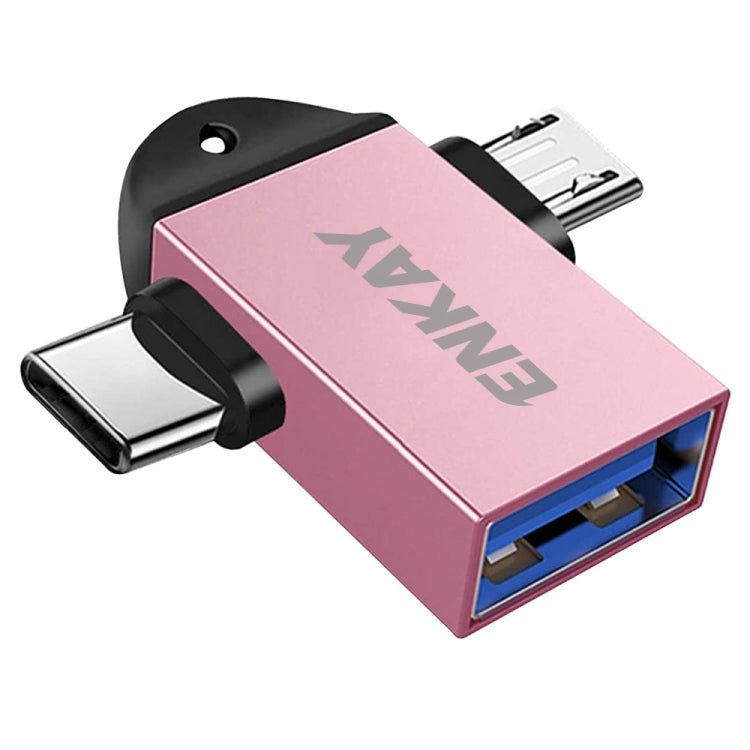 ENKAY ENK-AT112 2 in 1 Type-C + Micro USB to USB 3.0 Aluminium Alloy OTG Adapter(Pink) -  by ENKAY | Online Shopping UK | buy2fix