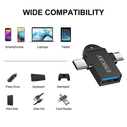ENKAY ENK-AT112 2 in 1 Type-C + Micro USB to USB 3.0 Aluminium Alloy OTG Adapter(Black) -  by ENKAY | Online Shopping UK | buy2fix