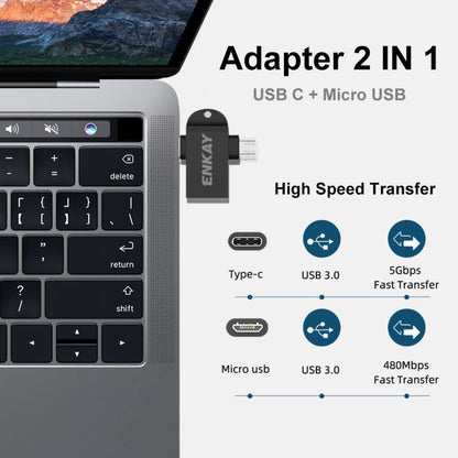 ENKAY ENK-AT112 2 in 1 Type-C + Micro USB to USB 3.0 Aluminium Alloy OTG Adapter(Golden) -  by ENKAY | Online Shopping UK | buy2fix