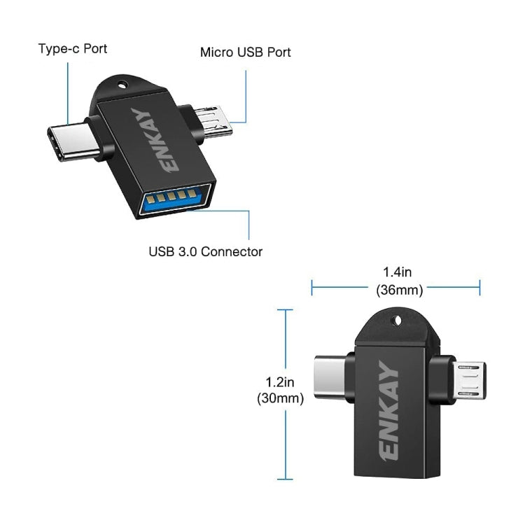 ENKAY ENK-AT112 2 in 1 Type-C + Micro USB to USB 3.0 Aluminium Alloy OTG Adapter(Golden) -  by ENKAY | Online Shopping UK | buy2fix