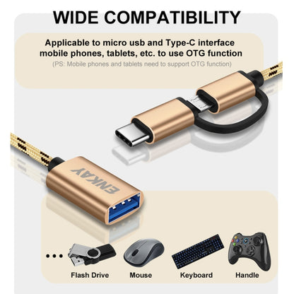 ENKAY ENK-AT113 2 in 1 Type-C / Micro USB to USB 3.0 Nylon Braided OTG Adapter Cable(Silver) -  by ENKAY | Online Shopping UK | buy2fix