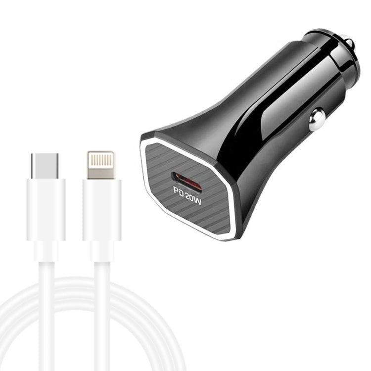 TE-P2 PD20W USB-C / Type-C Car Charger with Type-C to 8 Pin Data Cable(Black) - Car Charger by buy2fix | Online Shopping UK | buy2fix