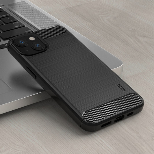 For iPhone 14 Plus MOFI Gentleness Brushed Texture Carbon Fiber TPU Phone Case (Black) by MOFI