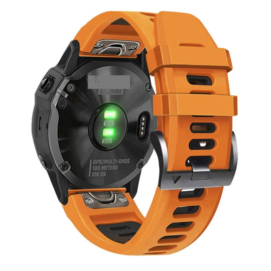 For Garmin Fenix 6X 26mm Silicone Sports Two-Color Watch Band(Orange+Black)