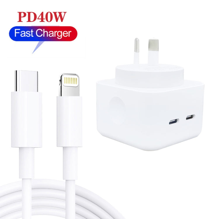 SDC-40W Dual PD USB-C / Type-C Ports Charger with 1m Type-C to 8 Pin Cable, AU Plug - Apple Accessories by buy2fix | Online Shopping UK | buy2fix