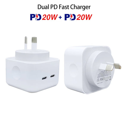 SDC-40W Dual PD USB-C / Type-C Ports Charger with 1m Type-C to 8 Pin Cable, AU Plug - Apple Accessories by buy2fix | Online Shopping UK | buy2fix