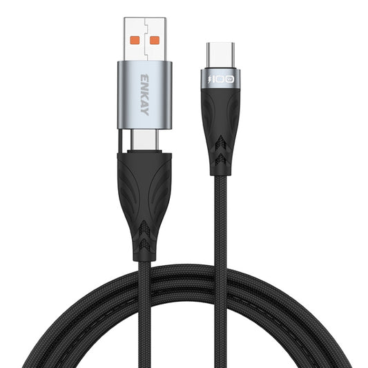 ENKAY Hat-Prince 1m PD100W 2 in 1 USB 3.0 / Type-C to Type-C 6A Super Fast Charging Data Cable by ENKAY