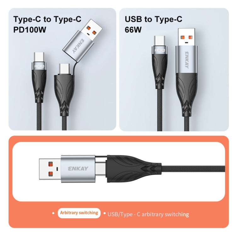 ENKAY Hat-Prince 2m PD100W 2 in 1 USB 3.0 / Type-C to Type-C 6A Super Fast Charging Data Cable -  by ENKAY | Online Shopping UK | buy2fix