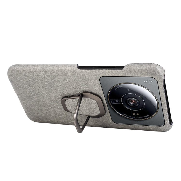 For Xiaomi 12S Ultra Ring Holder Honeycomb PU Phone Case(Grey) by buy2fix