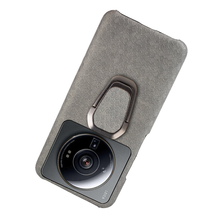 For Xiaomi 12S Ultra Ring Holder Honeycomb PU Phone Case(Grey) by buy2fix