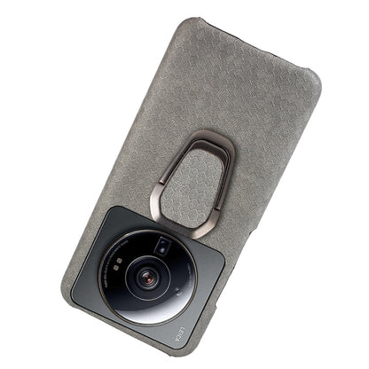 For Xiaomi 12S Ultra Ring Holder Honeycomb PU Phone Case(Grey) by buy2fix