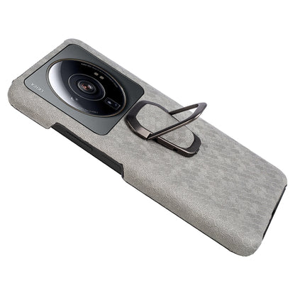 For Xiaomi 12S Ultra Ring Holder Honeycomb PU Phone Case(Grey) by buy2fix