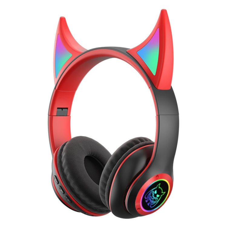 STN25 Devil Ear RGB Light Wireless Music Headset For Children with Mic(Black+Red) by buy2fix