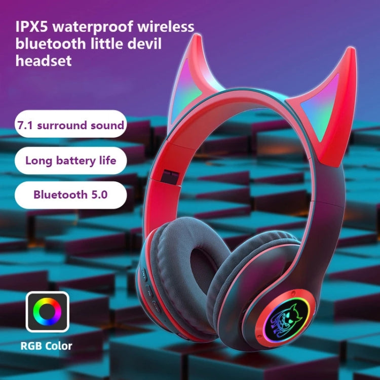 STN25 Devil Ear RGB Light Wireless Music Headset For Children with Mic(Black+Red) by buy2fix