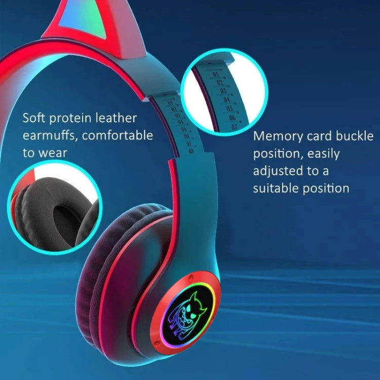 STN25 Devil Ear RGB Light Wireless Music Headset For Children with Mic(Black+Red) by buy2fix