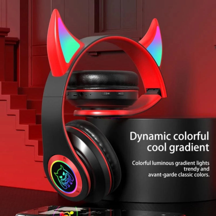 STN25 Devil Ear RGB Light Wireless Music Headset For Children with Mic(Black+Red) by buy2fix