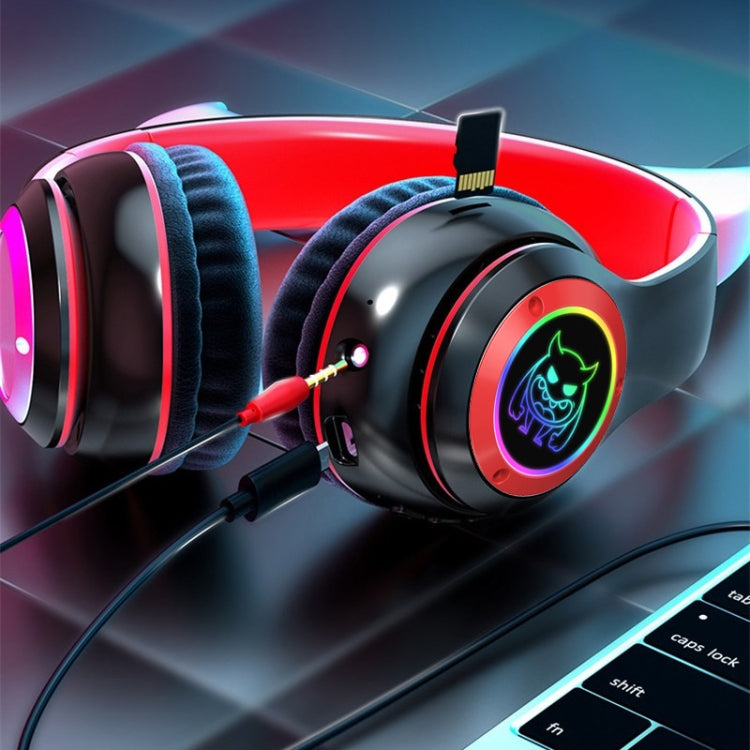 STN25 Devil Ear RGB Light Wireless Music Headset For Children with Mic(Black+Red) by buy2fix