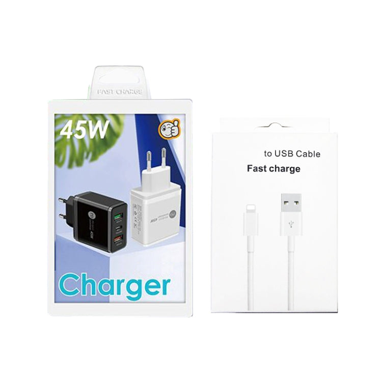 45W PD25W + 2 x QC3.0 USB Multi Port Charger with USB to 8 Pin Cable, EU Plug(Black) - Apple Accessories by buy2fix | Online Shopping UK | buy2fix