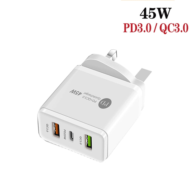 45W PD25W + 2 x QC3.0 USB Multi Port Charger with USB to Type-C Cable, UK Plug(White) - Mobile Accessories by buy2fix | Online Shopping UK | buy2fix