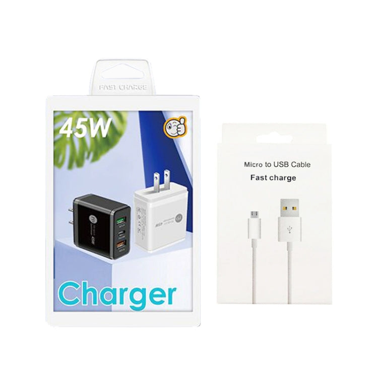 45W PD25W + 2 x QC3.0 USB Multi Port Charger with USB to Micro USB Cable, US Plug(White) - Mobile Accessories by buy2fix | Online Shopping UK | buy2fix