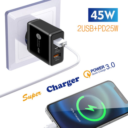 45W PD25W + 2 x QC3.0 USB Multi Port Charger with USB to Micro USB Cable, EU Plug(Black) - Mobile Accessories by buy2fix | Online Shopping UK | buy2fix