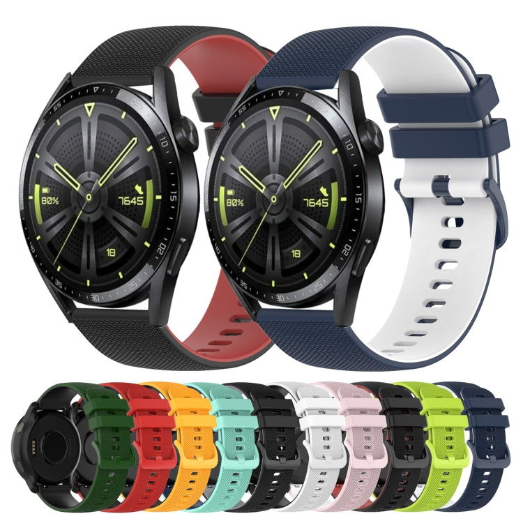 For Huawei Watch GT3 46mm 22mm Checkered Two-Color Silicone Watch Band(White+Black) by buy2fix