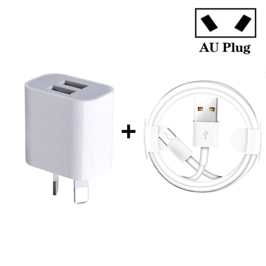Mini Dual Port USB Charger with USB to Micro USB Data Cable, AU Plug - Mobile Accessories by buy2fix | Online Shopping UK | buy2fix