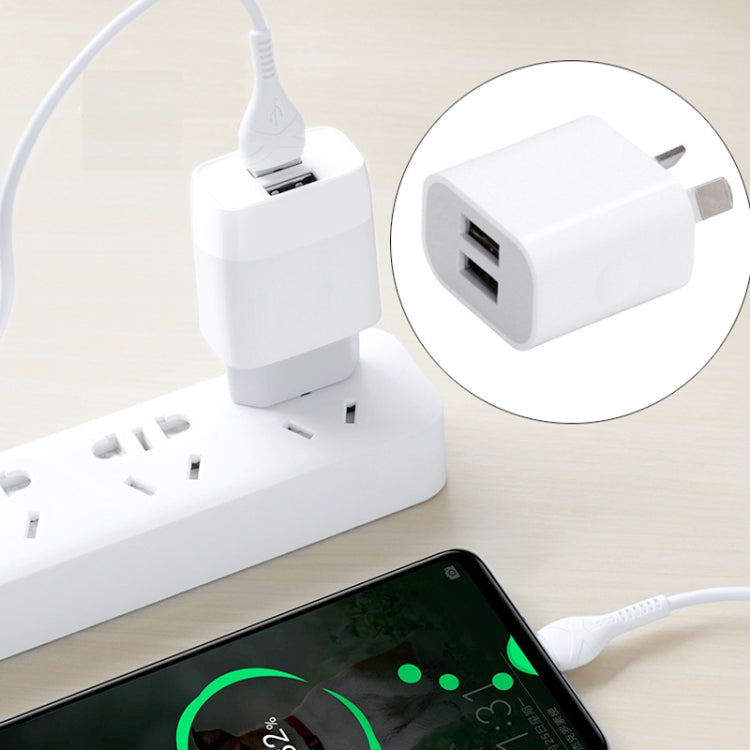 Mini Dual Port USB Charger with USB to Micro USB Data Cable, AU Plug - Mobile Accessories by buy2fix | Online Shopping UK | buy2fix