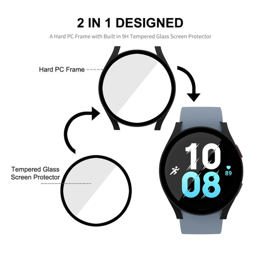 For Samsung Galaxy Watch5 40mm ENKAY Hat-Prince Full Coverage PC Frame + 9H Tempered Glass Case(Dark Blue) by ENKAY