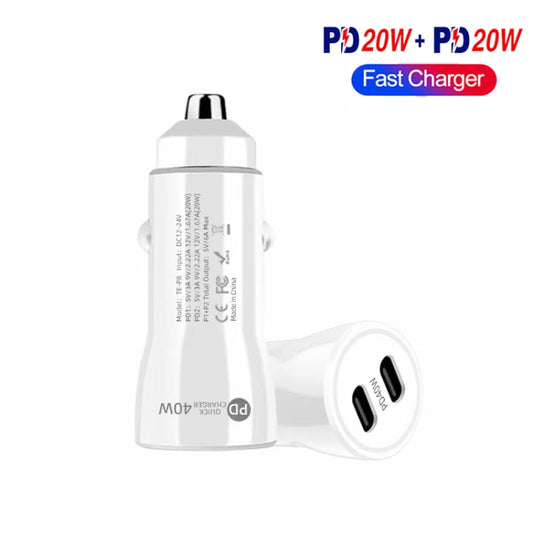 TE-P8 40W PD20W + PD20W Dual Port PD3.0 Car Charger with Type-c to Type-C Data Cable, Length: 1m(White) by buy2fix