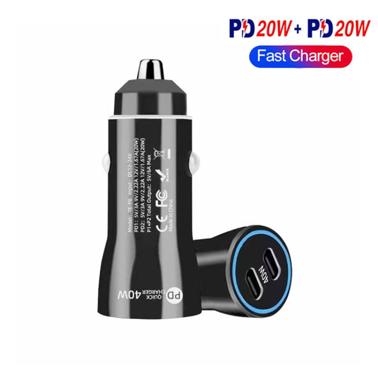 TE-P8 40W PD20W + PD20W Dual Port PD3.0 Car Charger with Type-c to Type-C Data Cable, Length: 1m(Black) by buy2fix