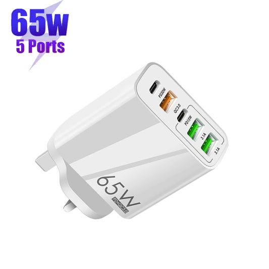 65W Dual PD Type-C + 3 x USB Multi Port Charger for Phone and Tablet PC, UK Plug(White) by buy2fix