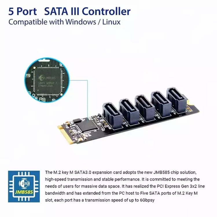 ST532 M.2 NGFF To 5 Ports SATA3.0 Hard Disk Expansion Card Adapter In Stock - Card Adapter by buy2fix | Online Shopping UK | buy2fix