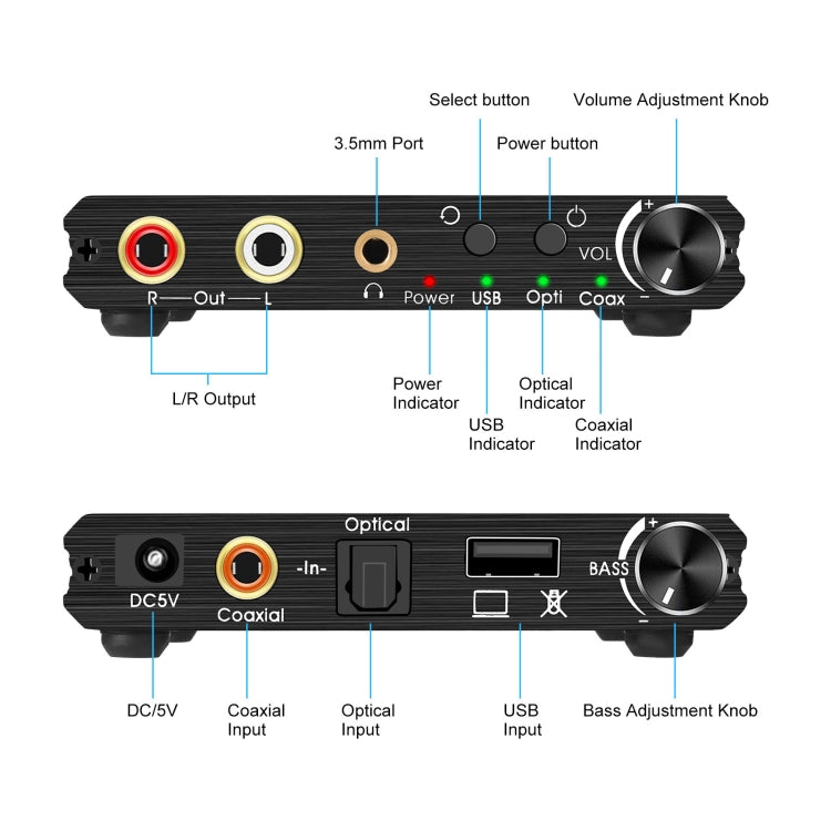 AY107 Digital to Analog Converter Optical Fiber Analog Audio Decoder USB Sound Card Digital Audio Converter - Audio Signal Switcher by buy2fix | Online Shopping UK | buy2fix