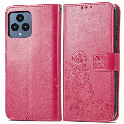 For T-Mobile REVVL 6 5G Four-leaf Clasp Embossed Buckle Leather Phone Case(Magenta) - More Brand by buy2fix | Online Shopping UK | buy2fix