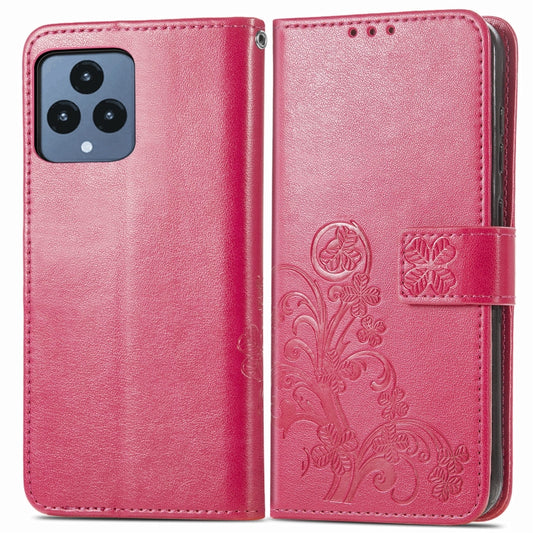 For T-Mobile REVVL 6 5G Four-leaf Clasp Embossed Buckle Leather Phone Case(Magenta) by buy2fix
