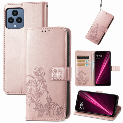 For T-Mobile REVVL 6 5G Four-leaf Clasp Embossed Buckle Leather Phone Case(Rose Gold) - More Brand by buy2fix | Online Shopping UK | buy2fix