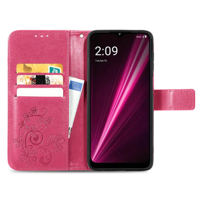 For T-Mobile Revvl 6 Pro 5G Four-leaf Clasp Embossed Buckle Leather Phone Case(Magenta) - More Brand by buy2fix | Online Shopping UK | buy2fix