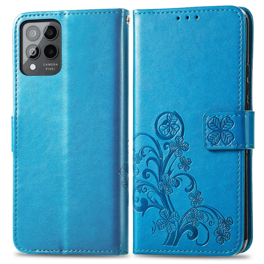 For T-Mobile Revvl 6 Pro 5G Four-leaf Clasp Embossed Buckle Leather Phone Case(Blue) by buy2fix