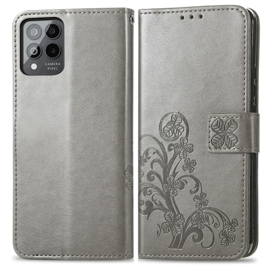 For T-Mobile Revvl 6 Pro 5G Four-leaf Clasp Embossed Buckle Leather Phone Case(Gray) by buy2fix