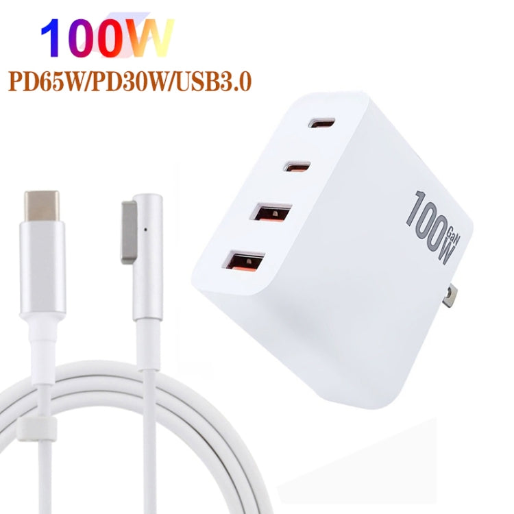 GaN 100W Dual USB+Dual USB-C/Type-C Multi Port Charger with  1.8m Type-C to MagSafe 1 / L Header Data Cable US / EU Plug - Cable & Adapter by buy2fix | Online Shopping UK | buy2fix