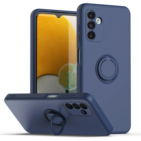 Ring Kickstand Silicone Phone Case For Samsung Galaxy A14 5G(Dark Blue)
