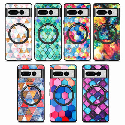 For Google Pixel 7 Pro Colored Drawing Leather Back Cover Magsafe Phone Case(Colorful Cube) - Google Cases by buy2fix | Online Shopping UK | buy2fix