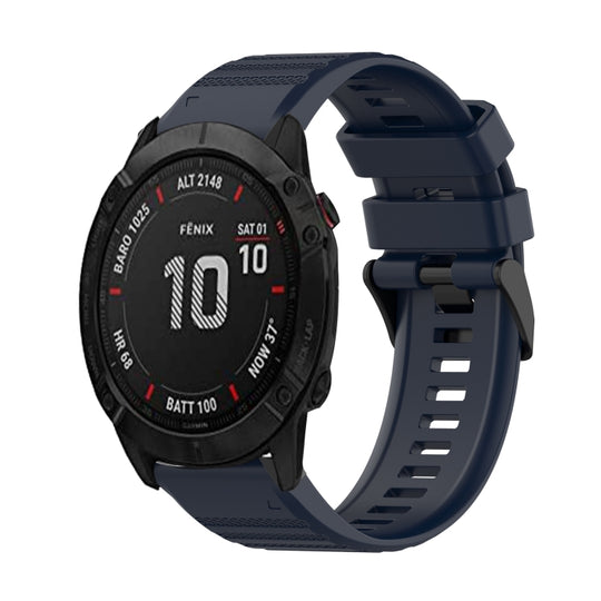 For Garmin Fenix 6X Sapphire 26mm Horizontal Texture Silicone Watch Band with Removal Tool(Navy Blue)