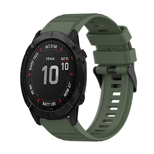 For Garmin Fenix 6X Sapphire 26mm Horizontal Texture Silicone Watch Band with Removal Tool(Army Green)