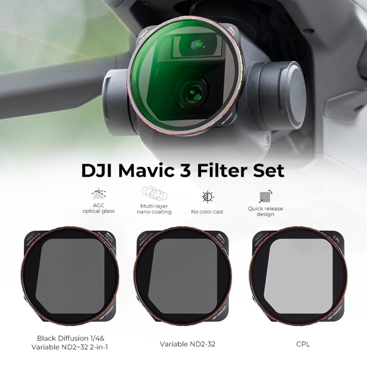 For DJI Mavic 3 / Mavic 3 Cine K&F Concept SKU.1890 3 in 1 CPL and Variable ND2-32 and Black Mist 1/4 Filter Kits - DJI & GoPro Accessories by K&F | Online Shopping UK | buy2fix